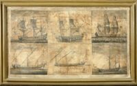 sezione di un vascello (ammiraglia) e di una scialuppa - Coupe dun amiral de 104 pieces de canon avec ses proportions et les noms des pieces du dedans